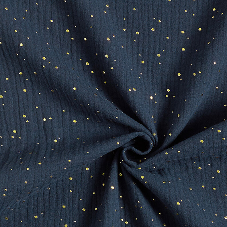 Scattered Gold Polka Dots Cotton Muslin – navy blue/gold,  image number 3