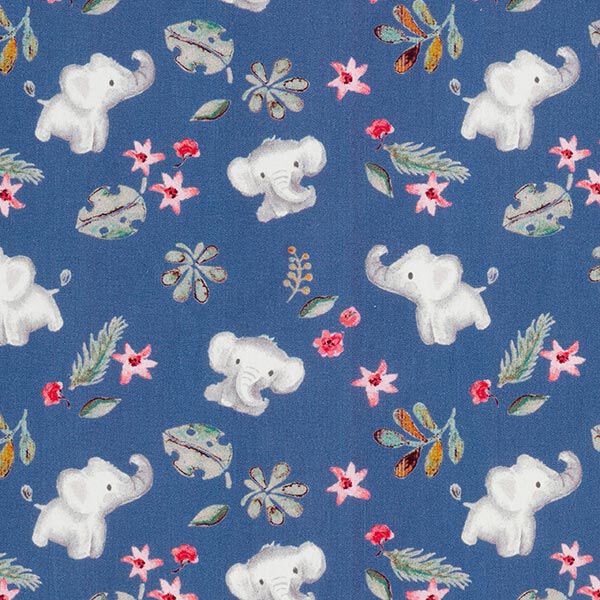 Cotton Poplin Baby Elephant in the Jungle Digital Print  – denim blue,  image number 1