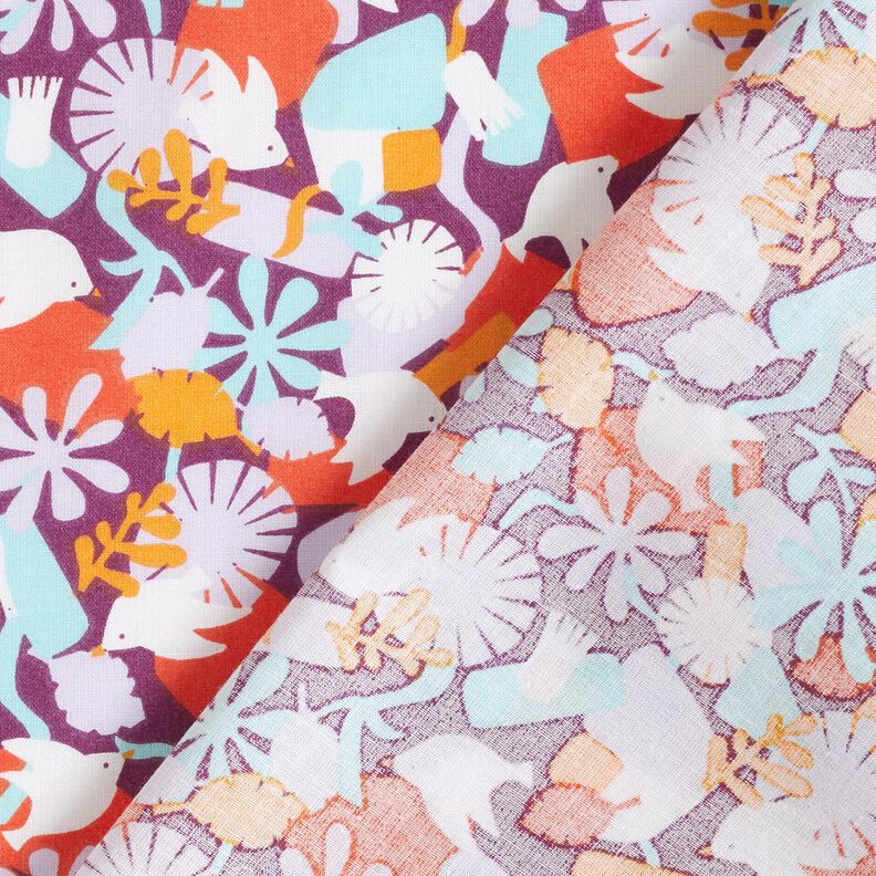 Cotton Cretonne Birds and Flowers – grape/pastel violet, image number 4
