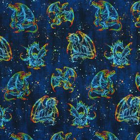 Cotton Jersey Rainbow Dragon Denim Look | Glitzerpüppi – blue-black/indigo, 