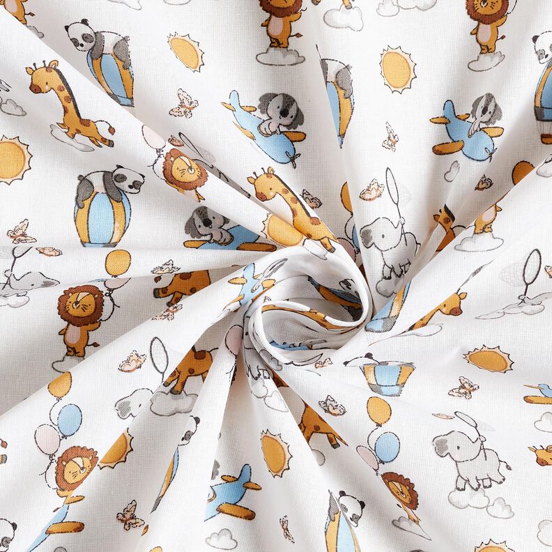 Cotton Poplin Baby animals on clouds – white,  image number 3