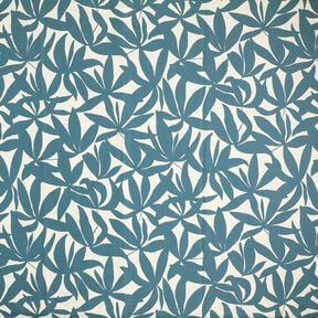 Decor Fabric Half Panama plain leaves – ocean blue/natural, 