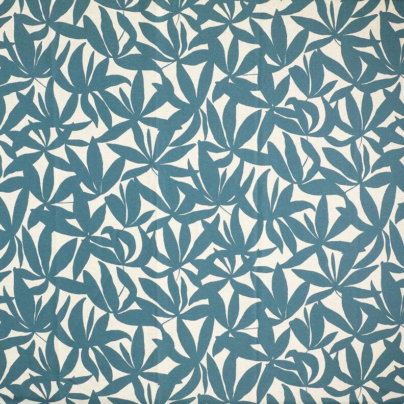Decor Fabric Half Panama plain leaves – ocean blue/natural, image number 1