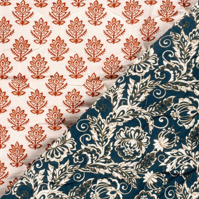 Quilted Fabric Muslin Vines and flowers – brown/midnight blue,  image number 1