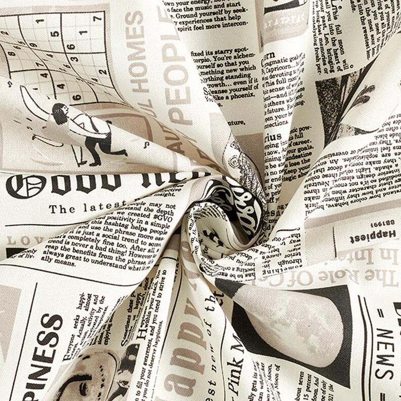 Decor Fabric Half Panama Retro newspaper – white/black,  image number 4