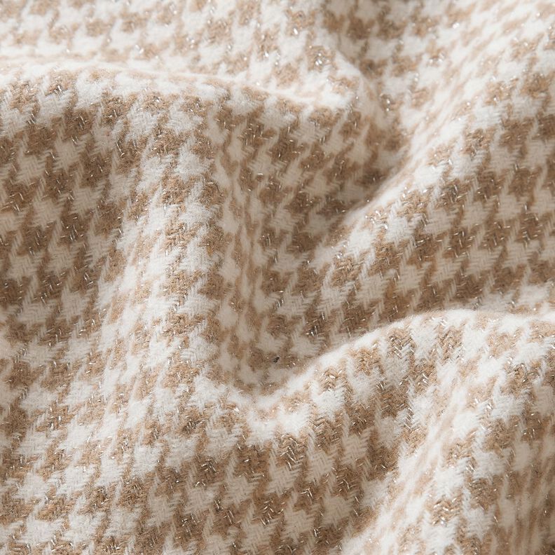 Coat Fabric Wool Blend Glitter houndstooth – mocca/offwhite, image number 2
