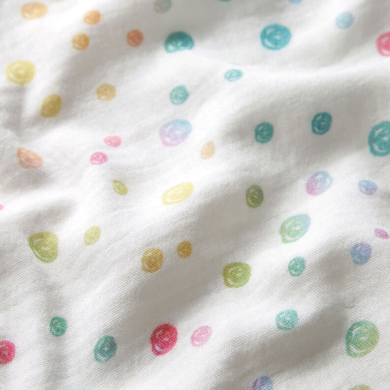 Double Gauze/Muslin colourful scribble dots Digital Print – offwhite,  image number 2