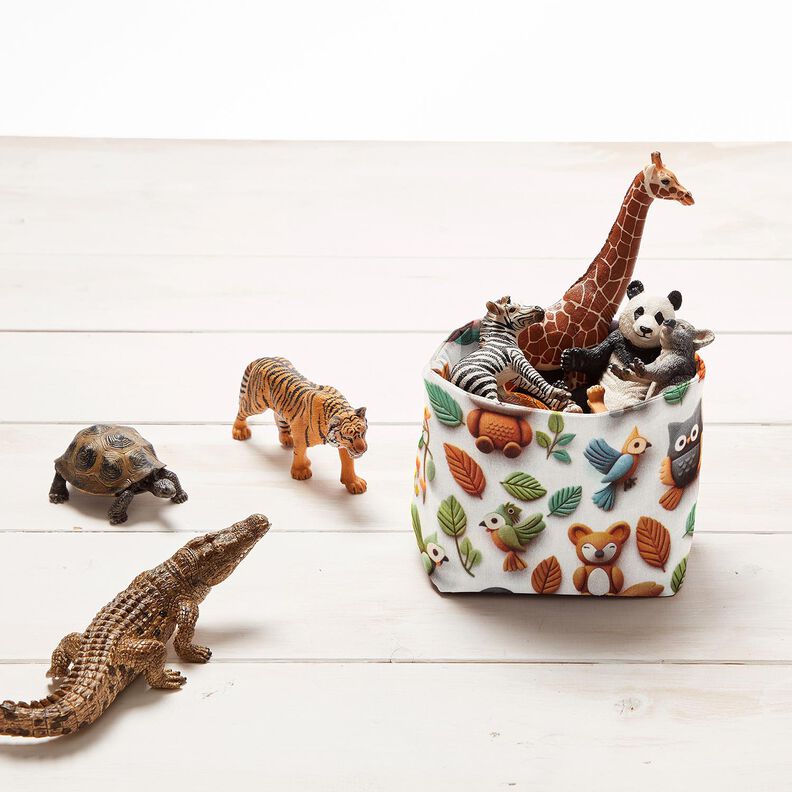 Cotton Poplin clay forest animals Digital Print – ivory,  image number 6