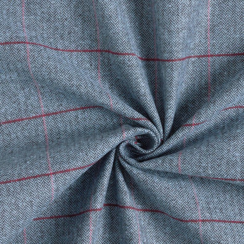 Coat fabric cotton mix herringbone and check – light blue/burgundy,  image number 4