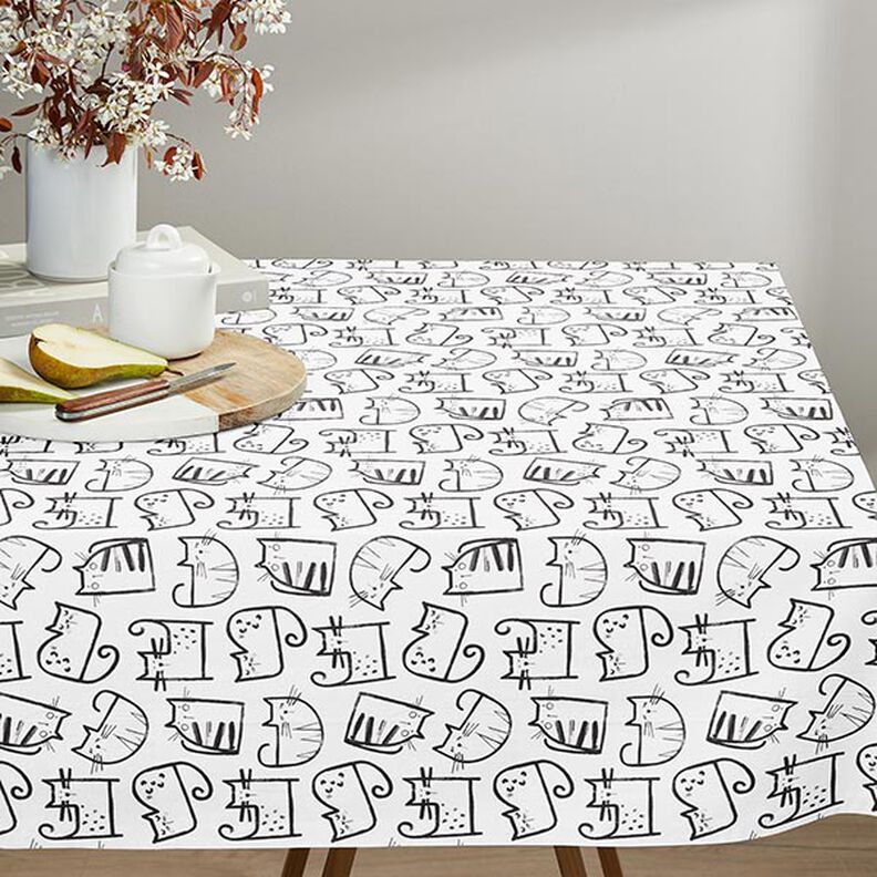 Cotton Cretonne cat sketches – black/ivory,  image number 7