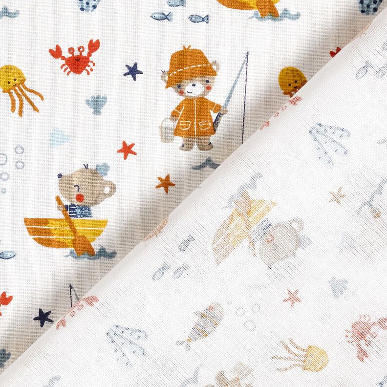 Cotton Poplin Bear and Mouse by the Sea – white,  image number 4