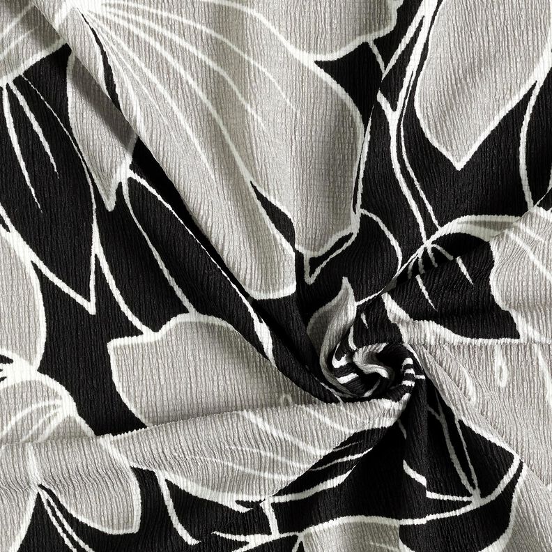 Stretch crepe large flowers – black/light grey, image number 3