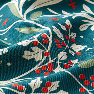 Cotton Half Panama Festive Branches – petrol/natural, 