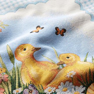 Decorative Panel Tapestry Fabric Chicks and Easter Eggs – light blue, 