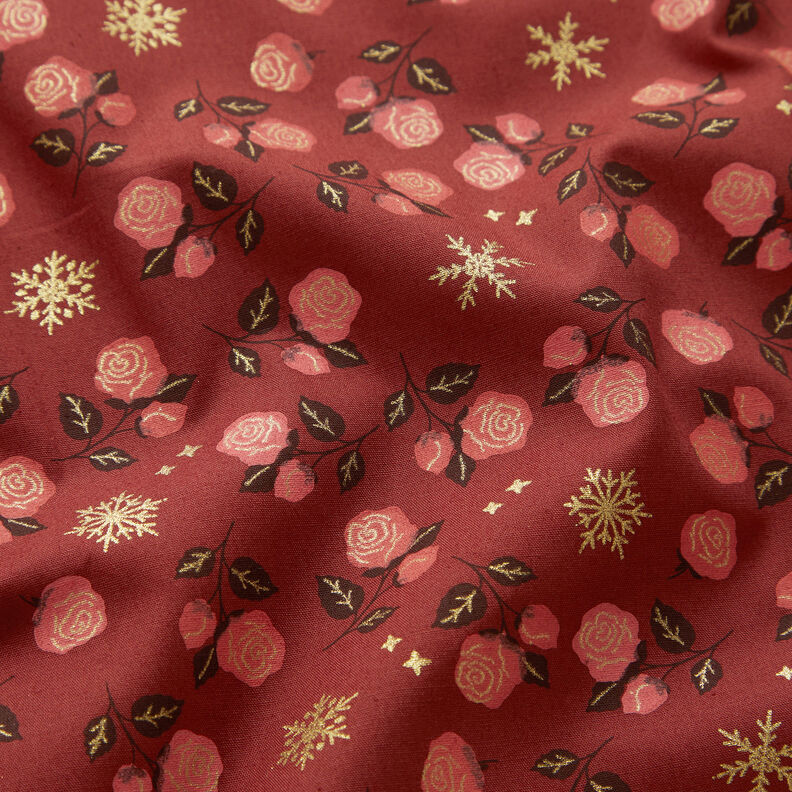 Cotton Poplin classic roses – dark red/gold,  image number 2