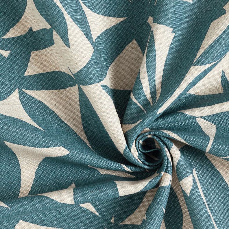 Decor Fabric Half Panama plain leaves – ocean blue/natural, image number 3