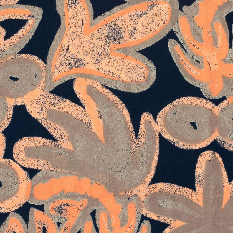 Viscose Jersey Painted Flowers – midnight blue/peach orange,  image number 5