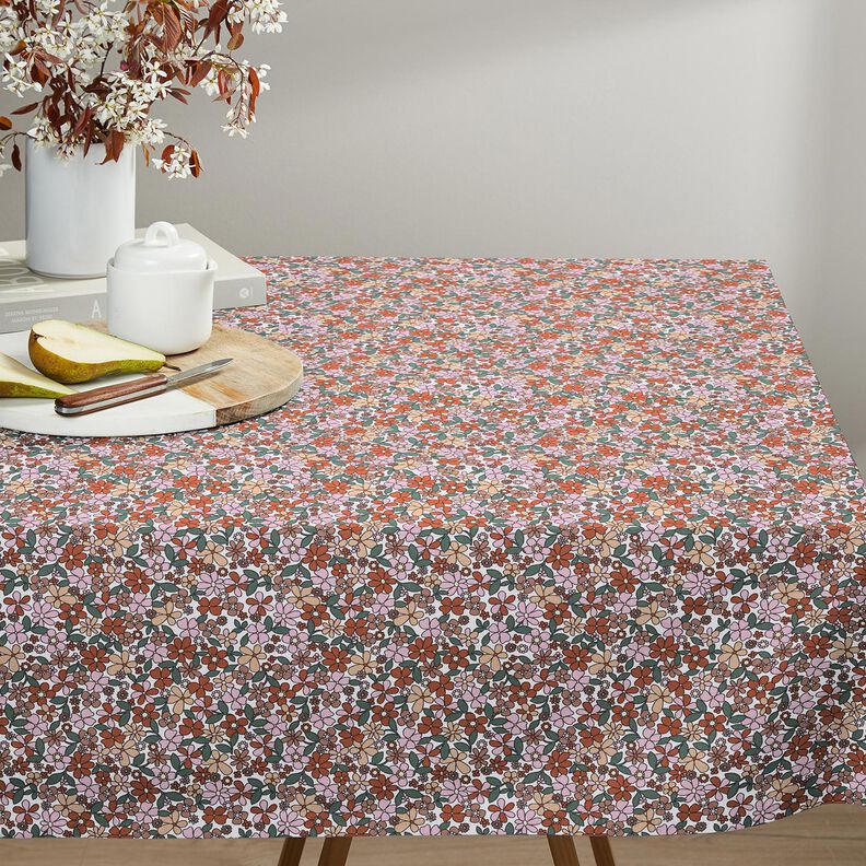 Cotton Cretonne small retro flowers – white/pink,  image number 7