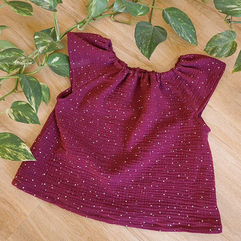 Scattered Gold Polka Dots Cotton Muslin – burgundy/gold,  image number 7