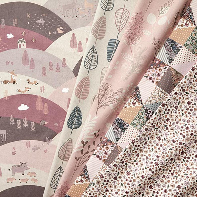Decor Fabric Half Panama Woodland Animals – light dusky pink/greige,  image number 5