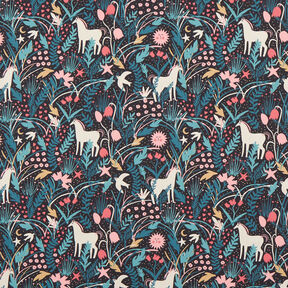 Cotton Poplin Unicorn in the Fairytale Forest – black, 