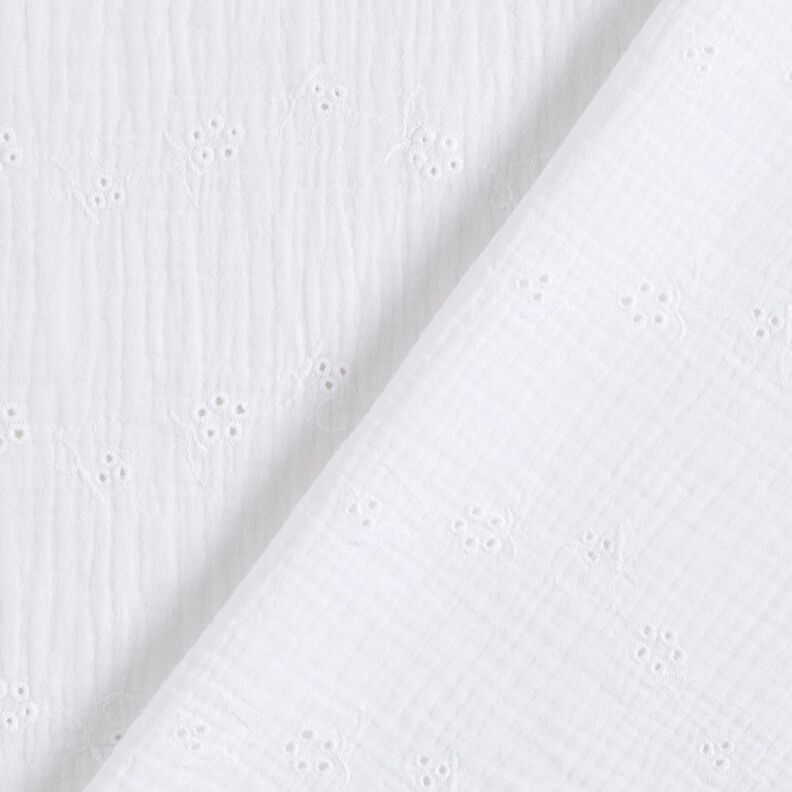 Double Gauze/Muslin Broderie Anglaise flower tendrils – white,  image number 4
