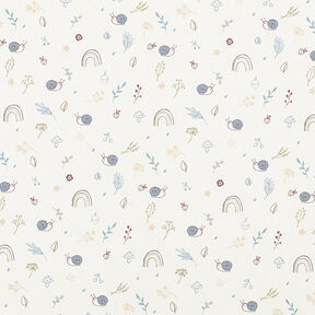 Cotton Jersey snails, mushrooms and rainbows – offwhite, 