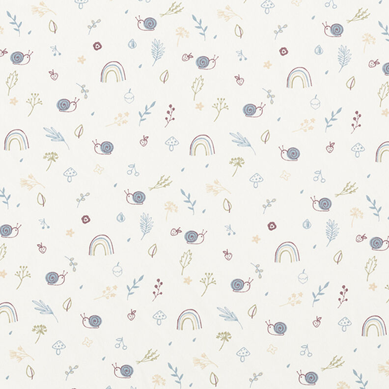 Cotton Jersey snails, mushrooms and rainbows – offwhite,  image number 1