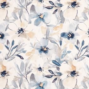 Decor Fabric Half Panama Large Flowers – almond/blue, 