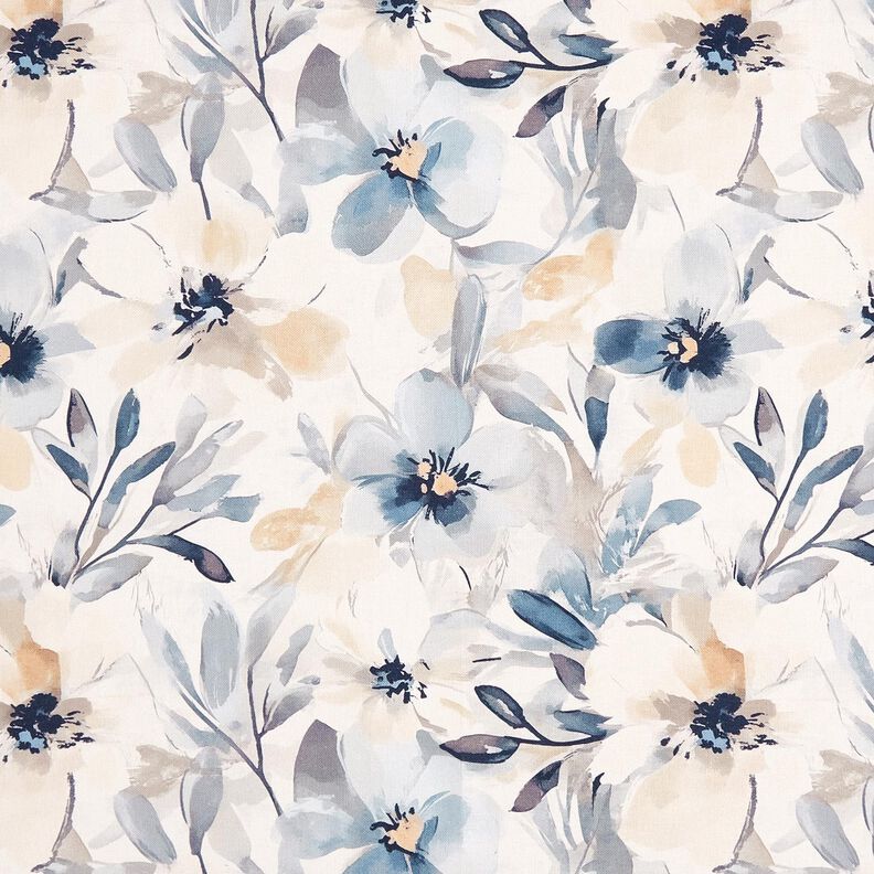 Decor Fabric Half Panama Large Flowers – almond/blue, image number 1