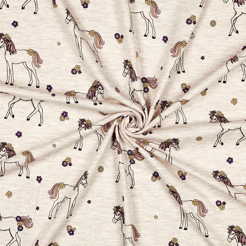 Cotton Jersey Glittery flower horse | Poppy Fabrics – natural/gold,  image number 3