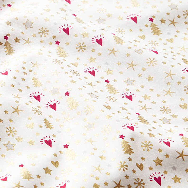Cotton Poplin Hearts and Stars – offwhite/gold, image number 2