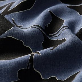 viscose fabric lush leaves  – blue grey/black, 