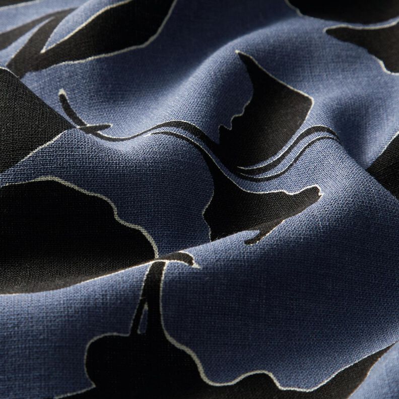 viscose fabric lush leaves  – blue grey/black,  image number 2