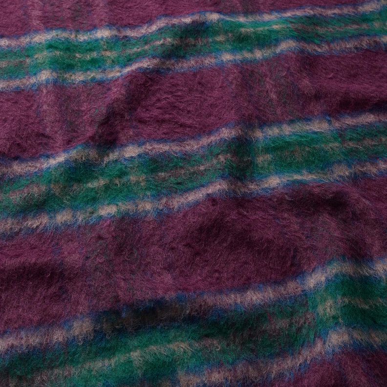 Coat Fabric Wool Blend brushed check – merlot/blue spruce, image number 2