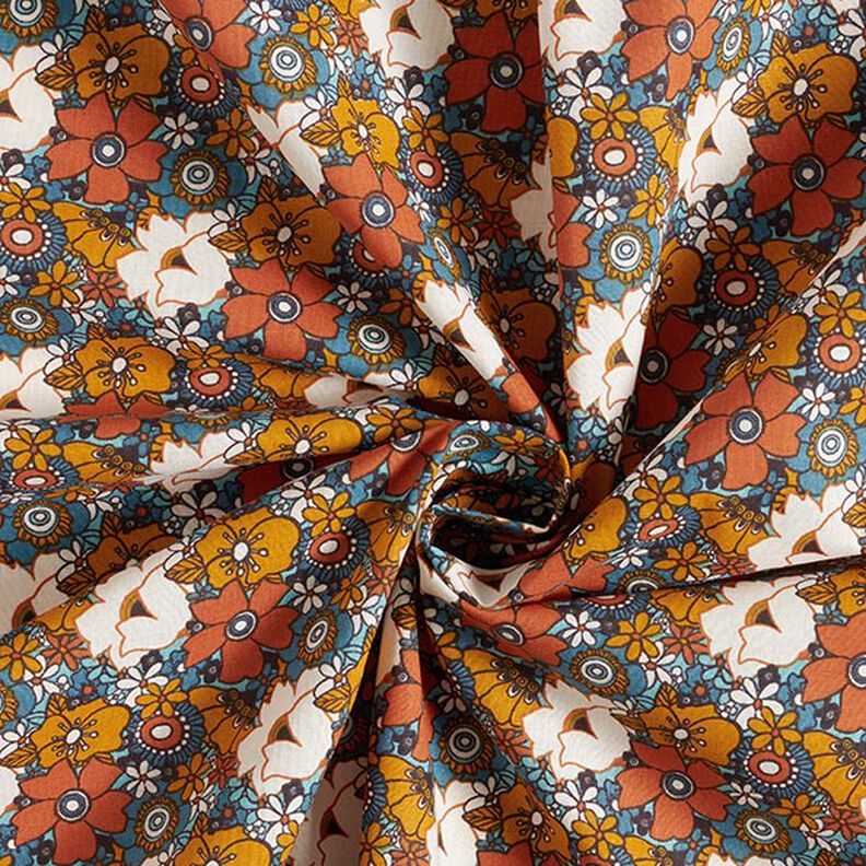 Cotton Cretonne retro flowers – caramel,  image number 3