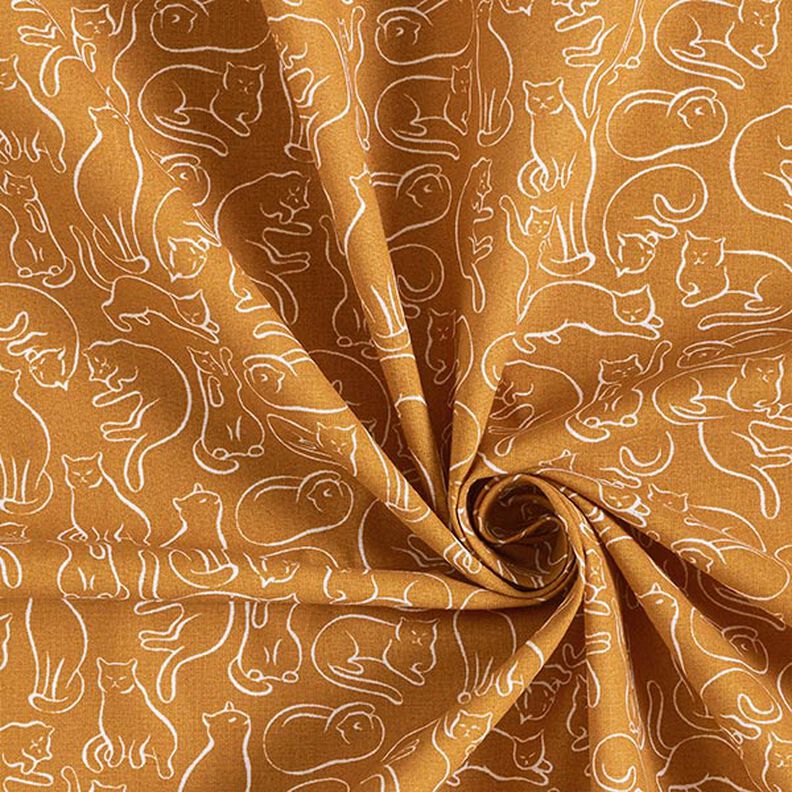 Cotton Cretonne playful cats – curry yellow,  image number 3
