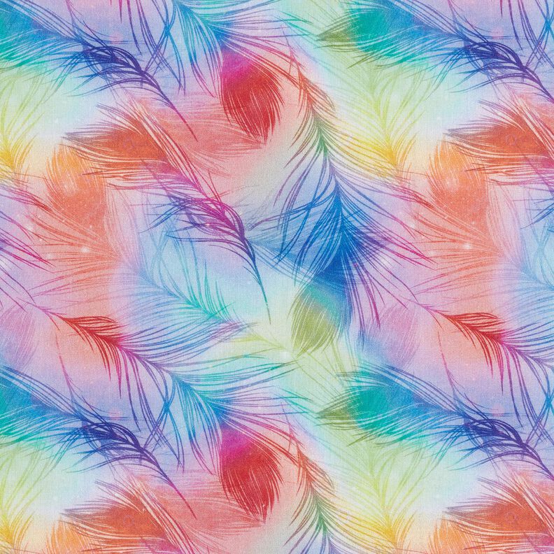 Cotton Poplin Rainbow Feathers Digital Print – royal blue/colour mix,  image number 1