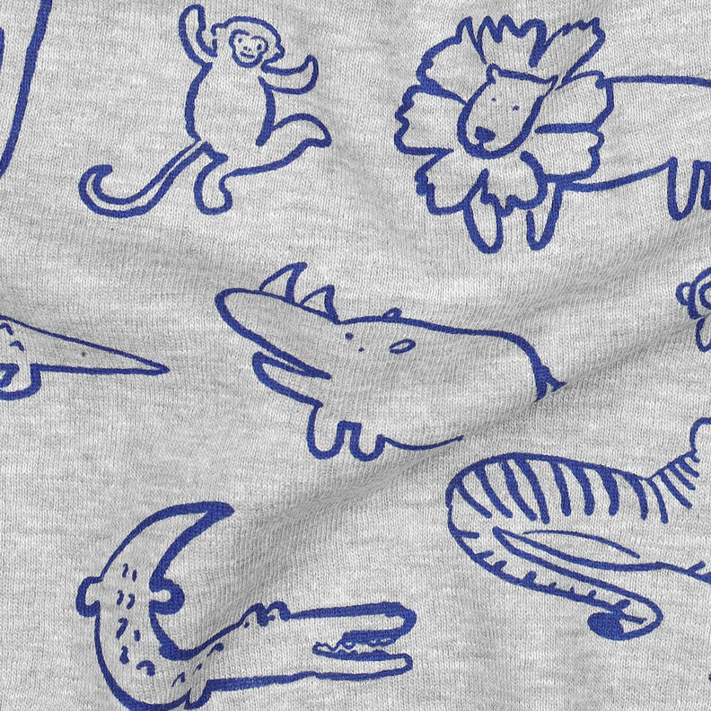 Sweatshirt Fabric Safari Animals | by Poppy – silver grey/royal blue,  image number 2