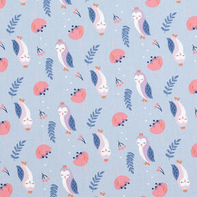 Cotton Poplin royal owls – silver blue, 
