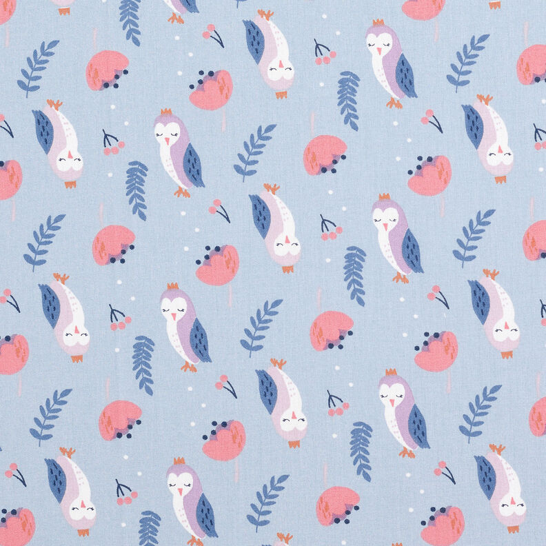 Cotton Poplin royal owls – silver blue,  image number 1