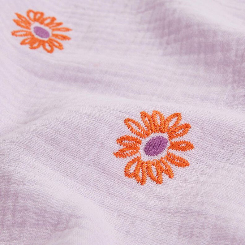 Double Gauze/Muslin embroidered large flowers | Poppy Fabrics – pastel violet/peach orange,  image number 6