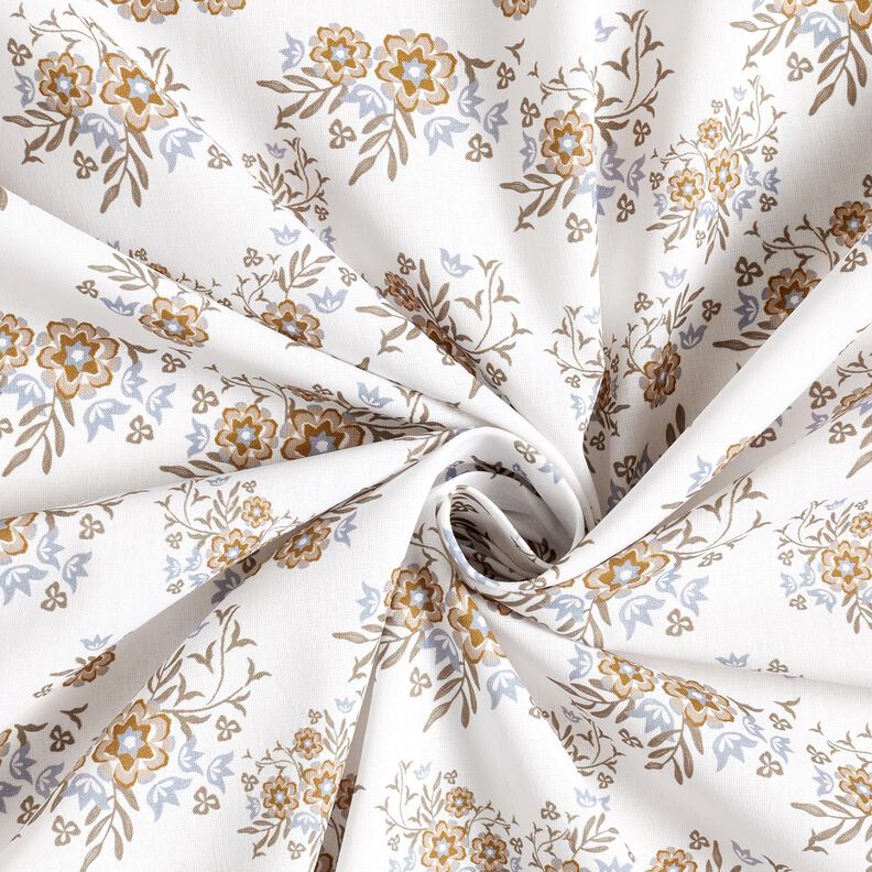 Cotton Poplin delicate bouquets – white/light brown,  image number 3