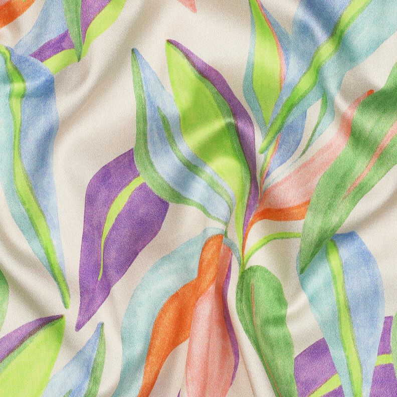 Sateen Leaves digital print| Poppy Fabrics – cream/light green,  image number 2