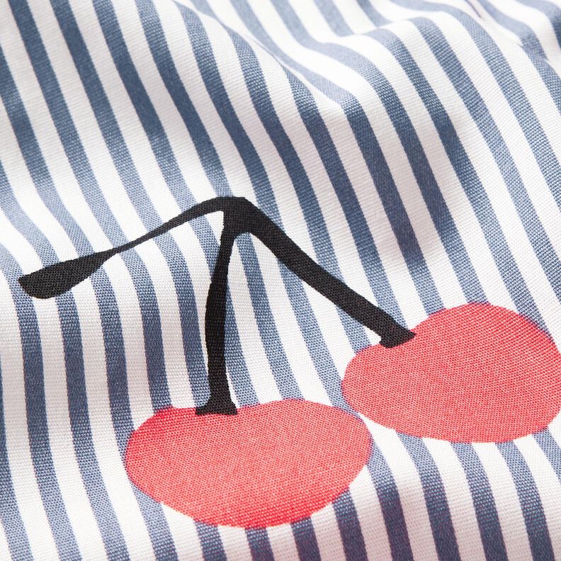 Stretch Poplin Stripes and cherries – white/indigo,  image number 2
