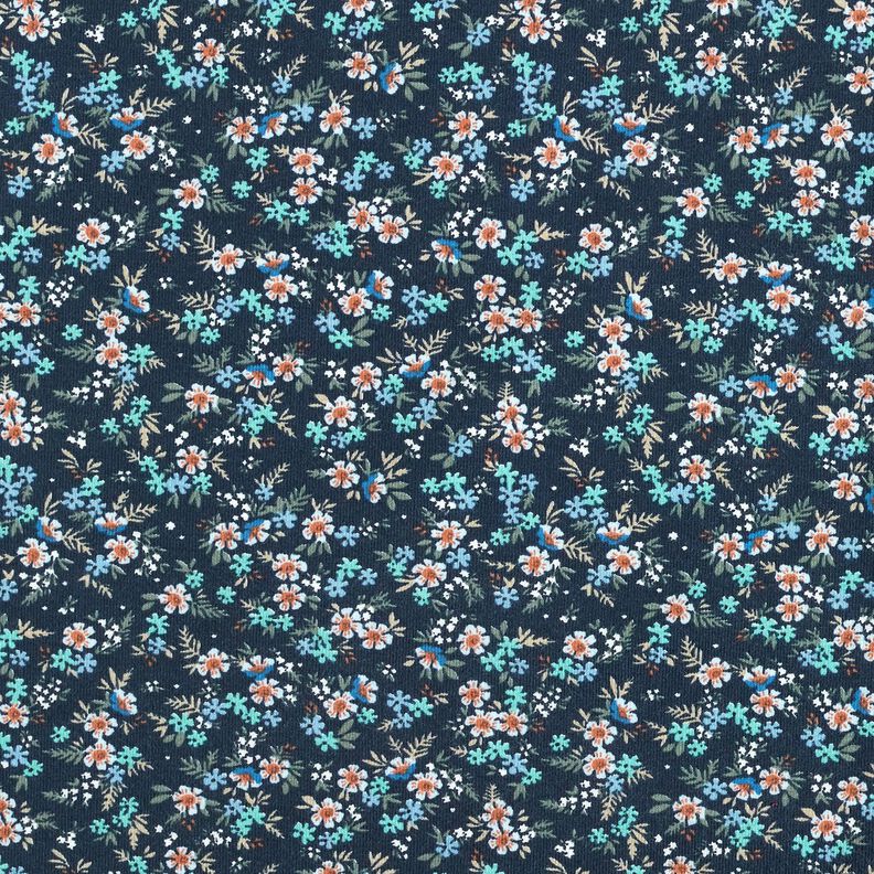 Cotton Jersey sea of flowers – midnight blue/eucalyptus,  image number 1