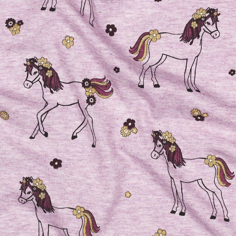 Cotton Jersey Glittery flower horse | Poppy Fabrics – pastel violet/gold, image number 2