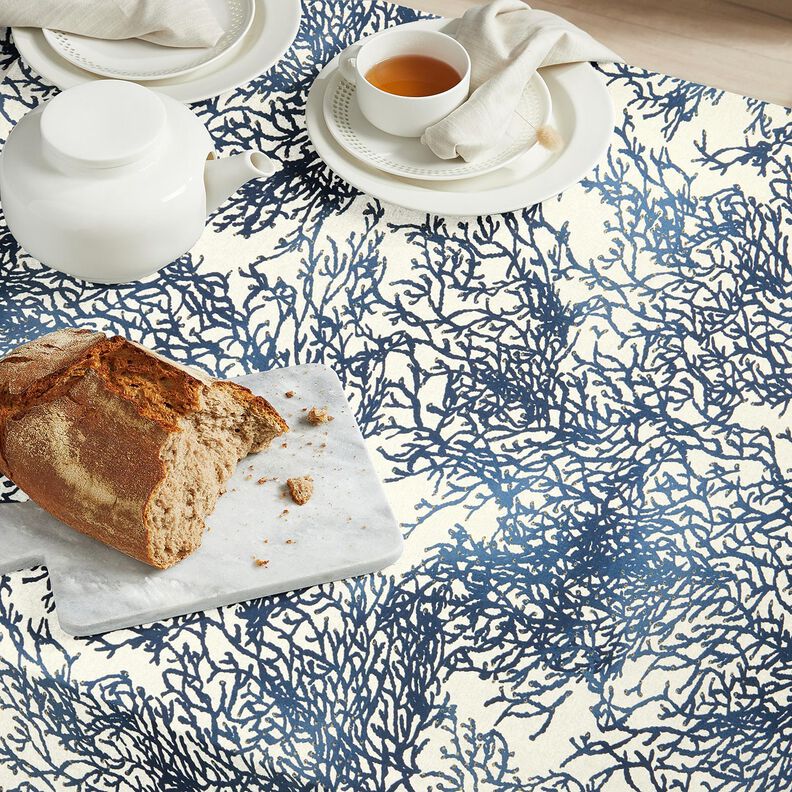 Decor Fabric Half Panama fine corals – navy blue/natural,  image number 8
