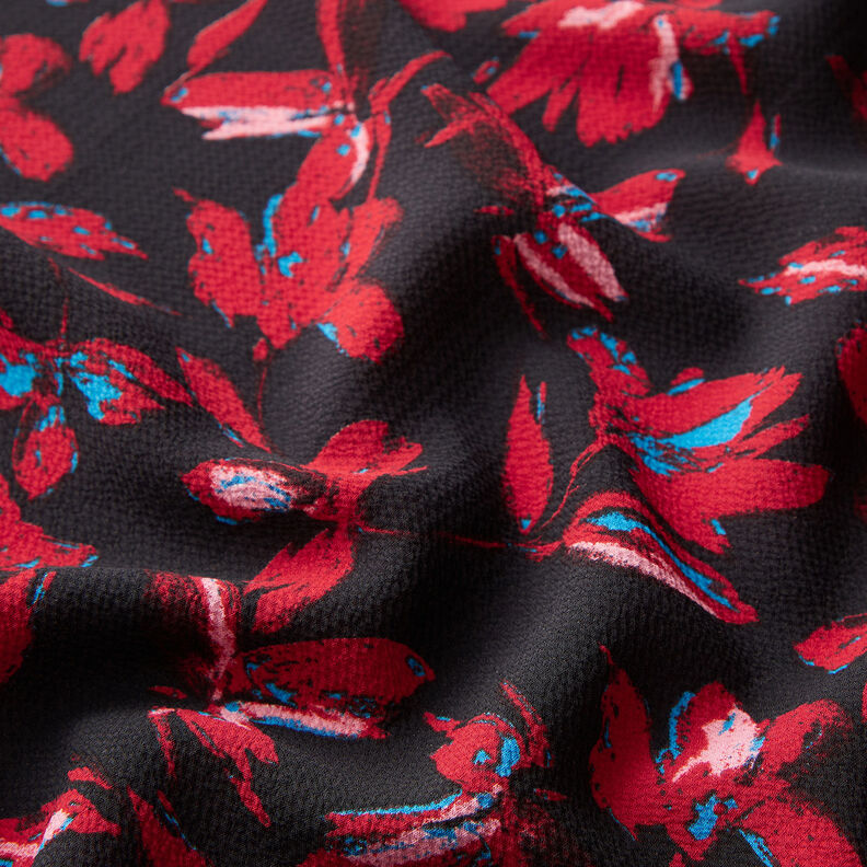 Crêpe chiffon abstract flowers – navy blue/carmine, image number 2