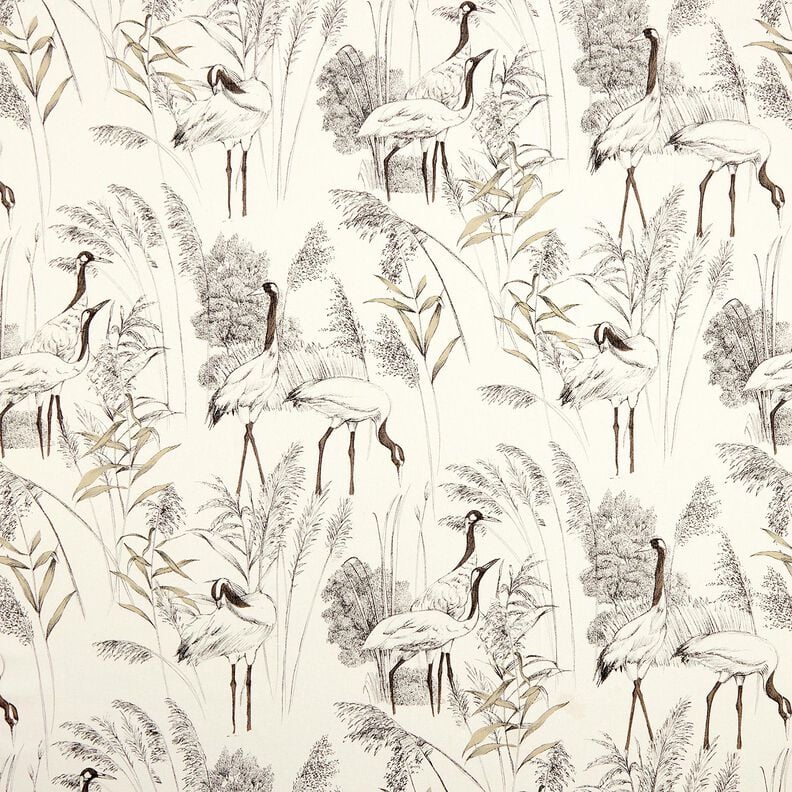 Decor Fabric Half Panama cranes &ndash; natural/black,  image number 1